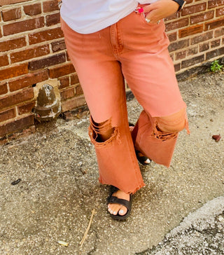 Miley Distressed Cropped Pants in Rust