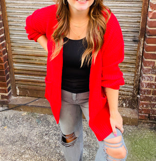 Bailey Waffle Knit Cardigan in Red