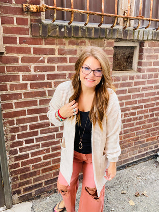 Bailey Waffle Knit Cardigan in Sand Beige