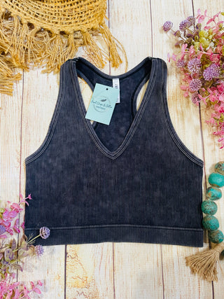 Ribbed Racerback Bralette in Ash Black