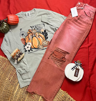 Pumpkin Floral Long Sleeve Tee