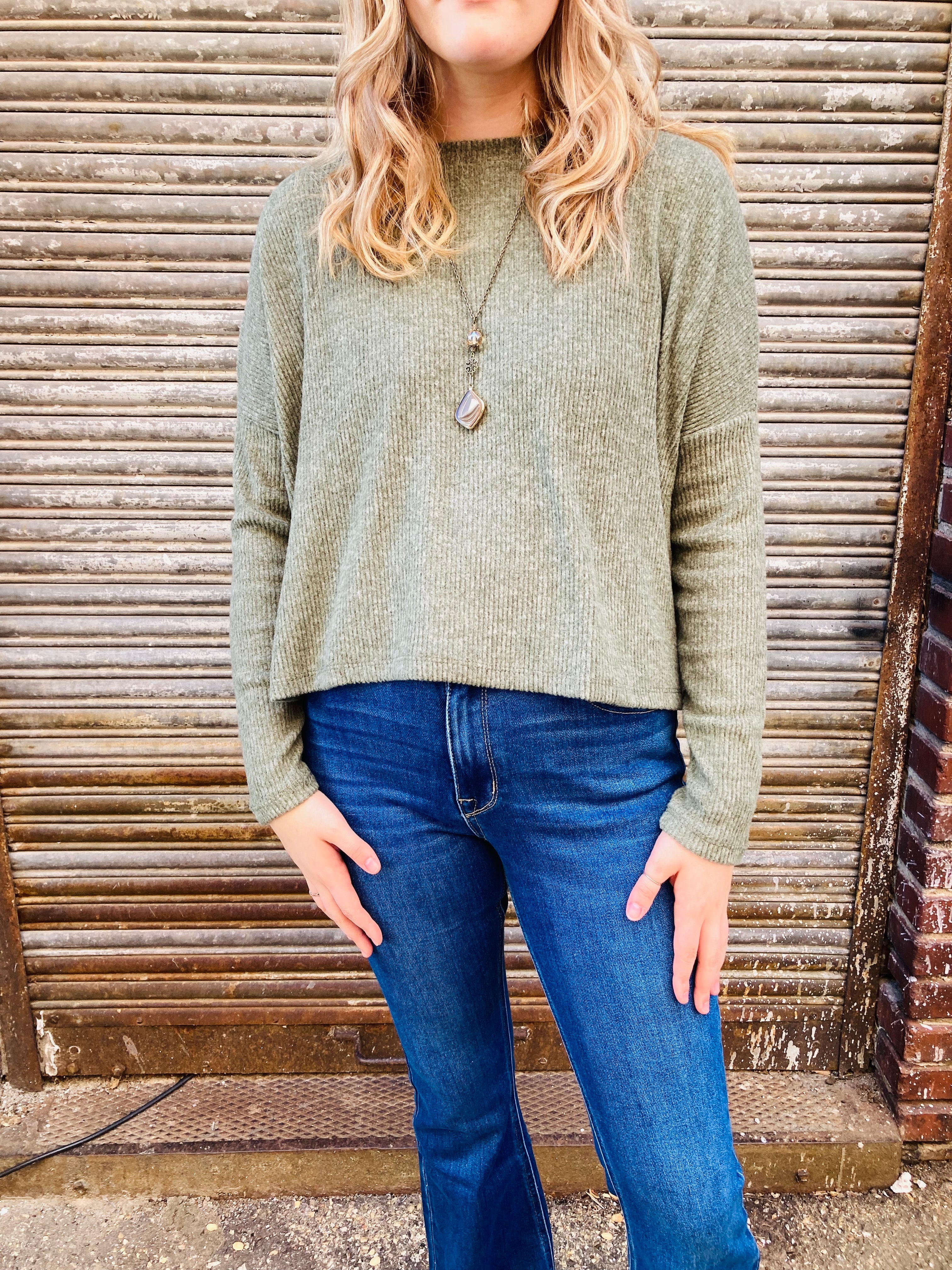 Katie Olive Ribbed Dolman Sweater