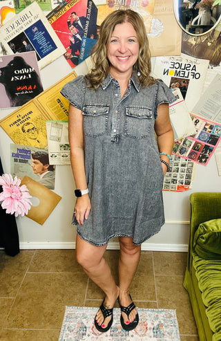 Distressed Denim Shirt Dress