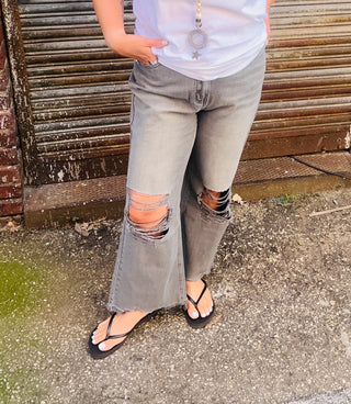 Miley Distressed Cropped Pants in Ash Black