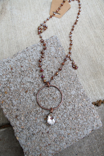 Copper & Crystal Teardrop Necklace