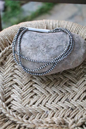 Silver 3 Strand Beaded Necklace