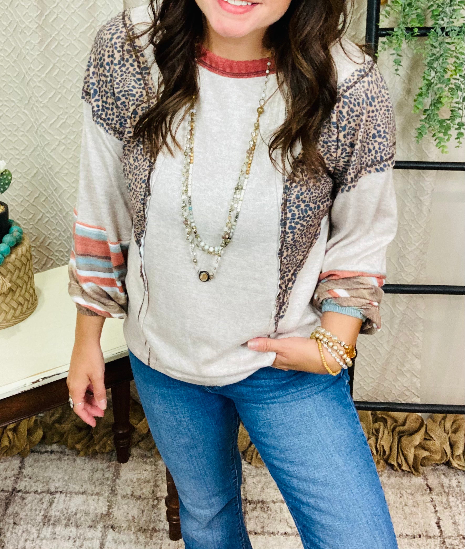 Amelia Leopard & Stripe Top