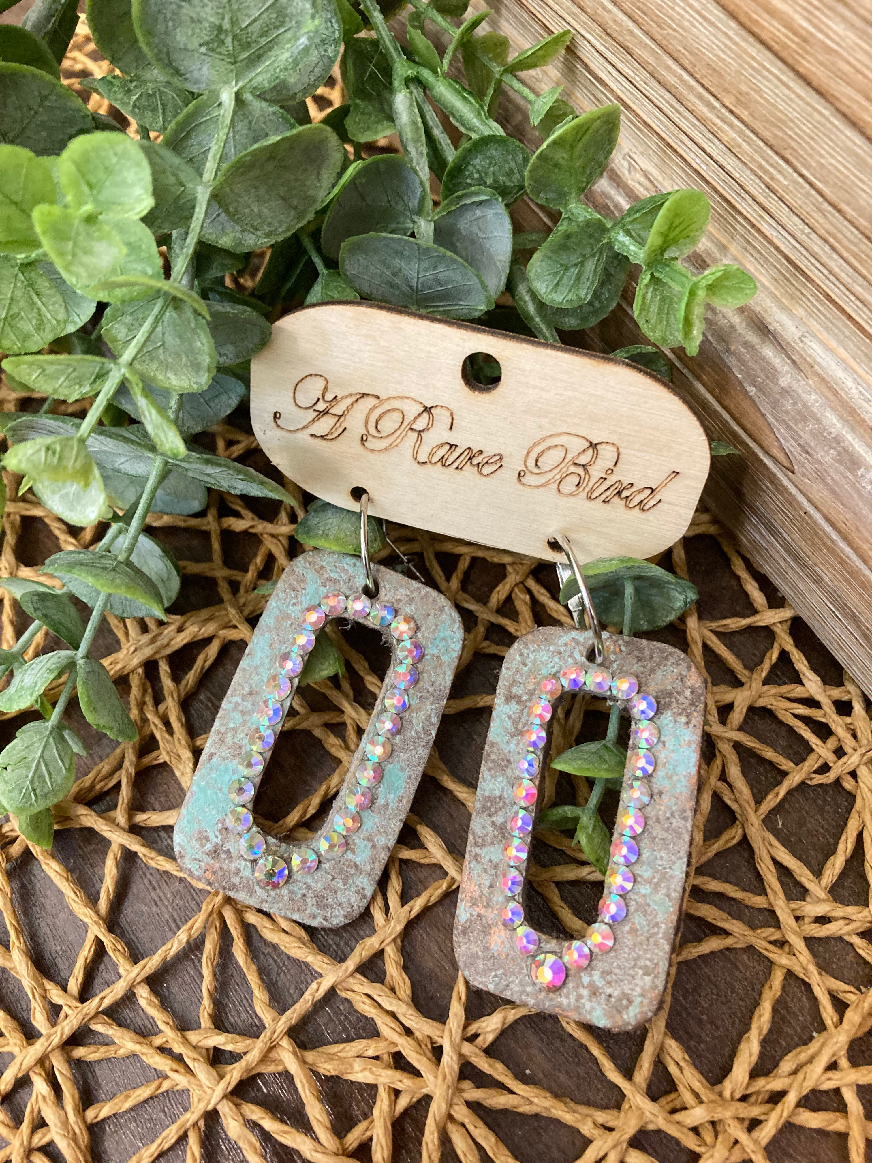 Turquoise Patina Vintage Dyed Leather Hoop Earrings