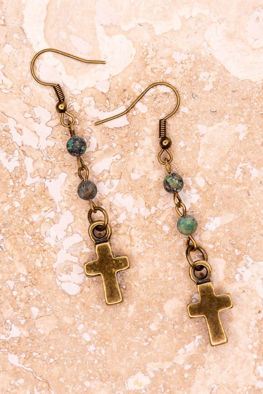 Phoebe African Turquoise Cross Earrings