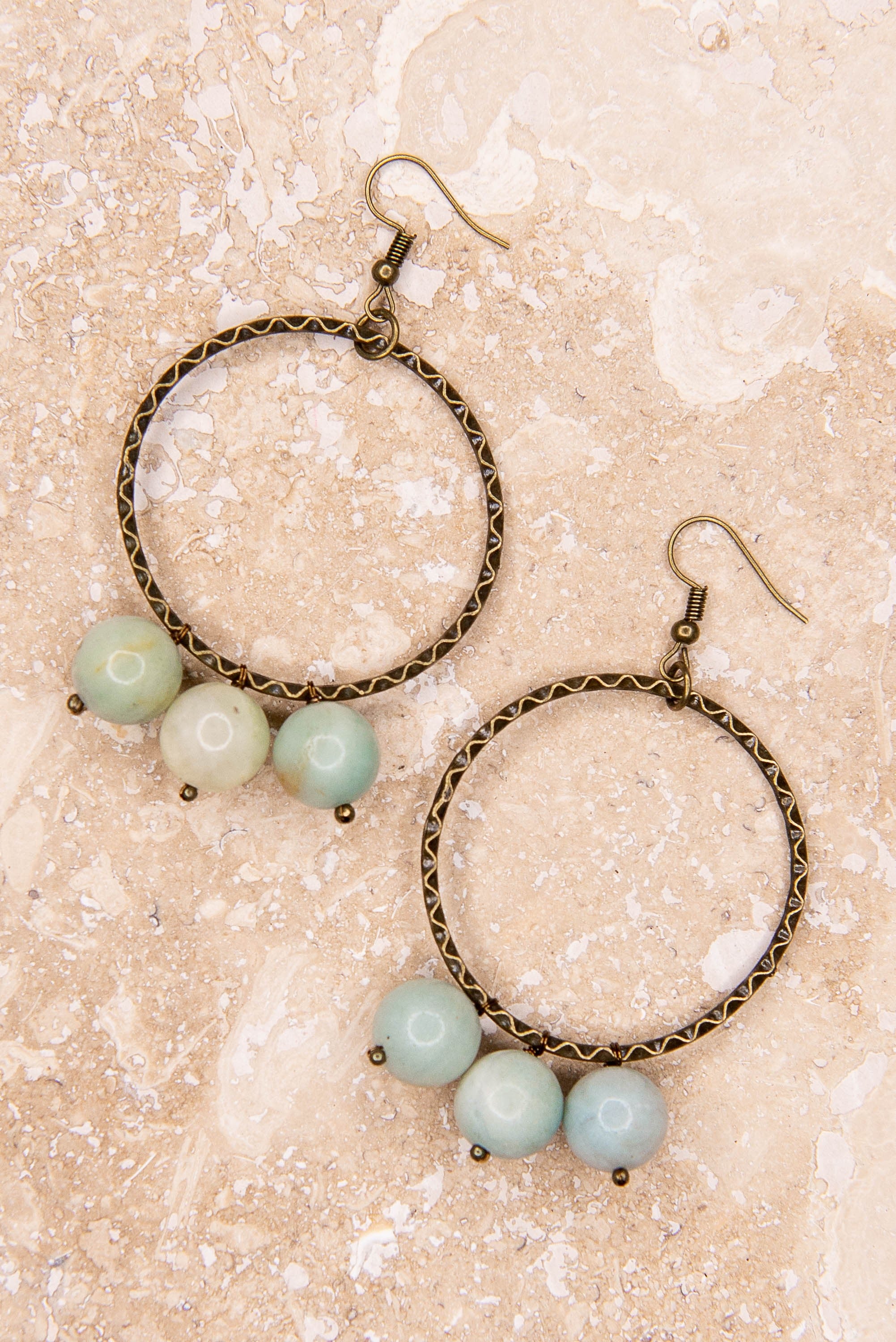 Olivia Triple Bead Amazonite Earrings