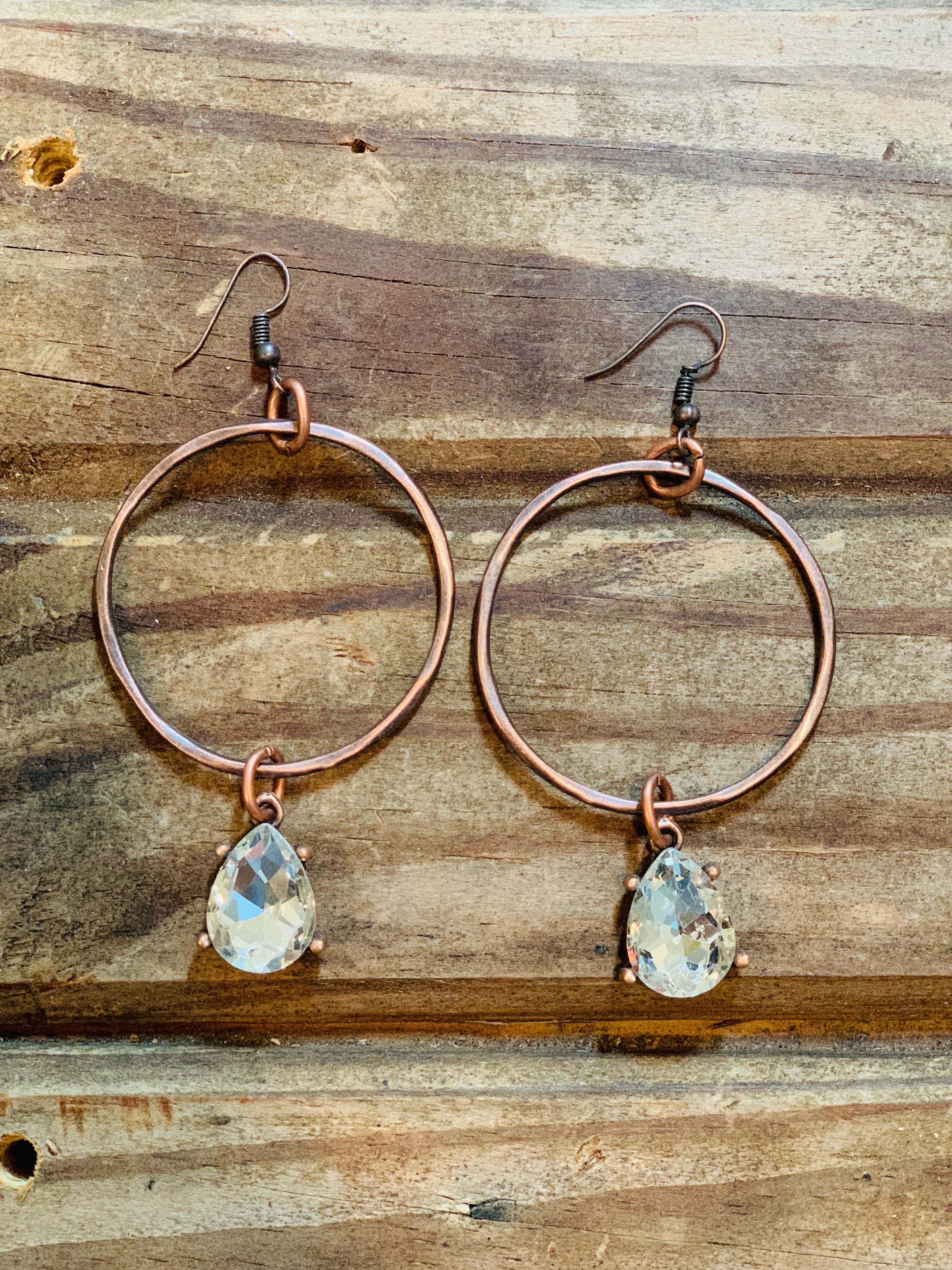 Antique Copper Crystal Teardrop Earrings
