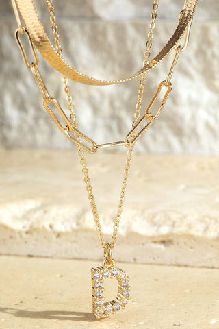 Layered Initial Triple Chain Necklace