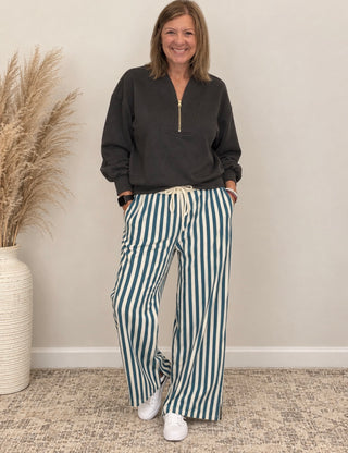 Jenna Striped Wide Leg Pants in Teal