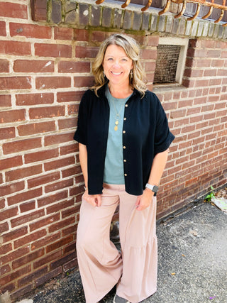 Karlie Linen Button Down Shirt in Black