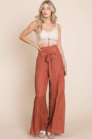 Allison Rust Tie Front Wide Leg Pants