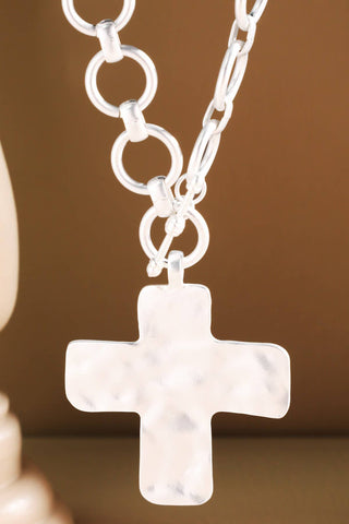Hammered Cross Pendant Necklace
