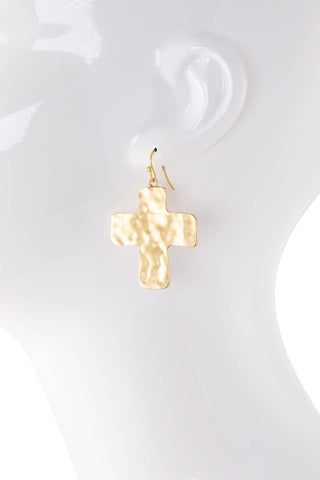 Hammered Cross Drop Earrings