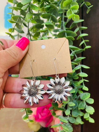Silver Sunflower Drop Earrings