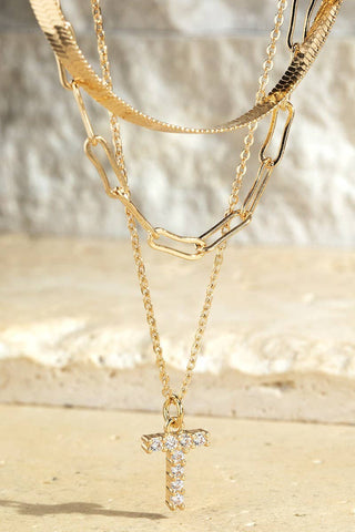 Layered Initial Triple Chain Necklace