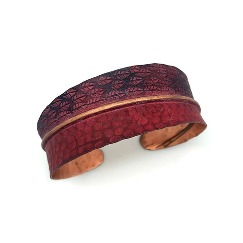 Copper Patina Red Feather Cuff Bracelet
