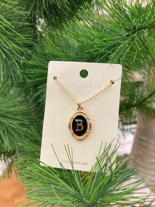 Black Enamel Initial Necklace