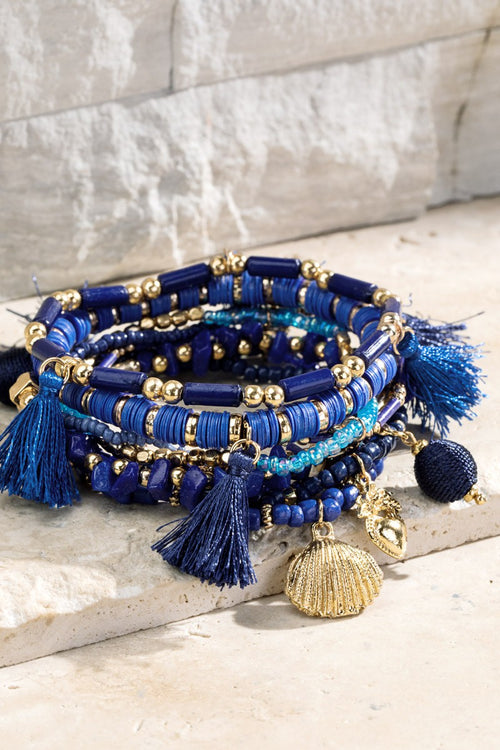 Blue Charm & Bead Bracelet Set