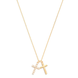 Rhinestone Cross Necklace - Gold