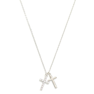 Rhinestone Cross Necklace - Silver