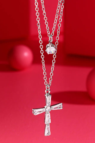 Layered Pave Cross Necklace