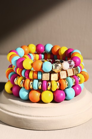 Painted Wooden Bead Bracelet Set