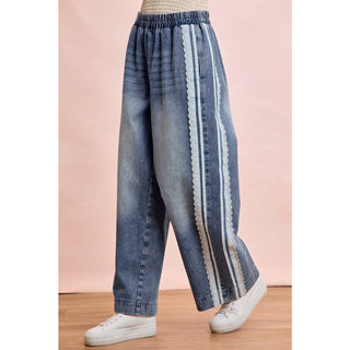 Lace Contrast Denim Pants