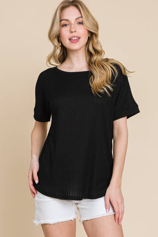 Deana Ribbed Knit Casual Tee
