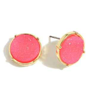 Round Druzy Stud Earrings