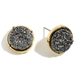 Round Druzy Stud Earrings