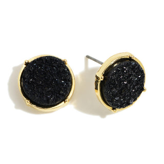 Round Druzy Stud Earrings