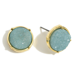 Round Druzy Stud Earrings