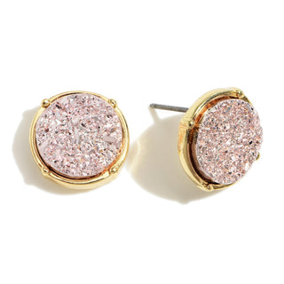 Round Druzy Stud Earrings