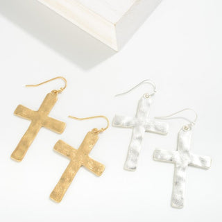 Hammered Metal Cross Earrings