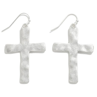 Hammered Metal Cross Earrings