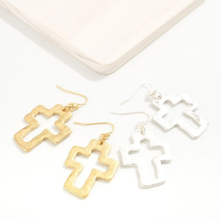 Hammered Metal Open Cross Earrings