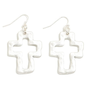 Hammered Metal Open Cross Earrings