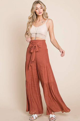 Allison Rust Tie Front Wide Leg Pants