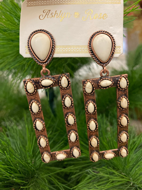 Stone & Copper Rectangle Earrings