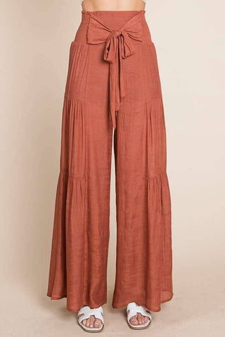 Allison Rust Tie Front Wide Leg Pants