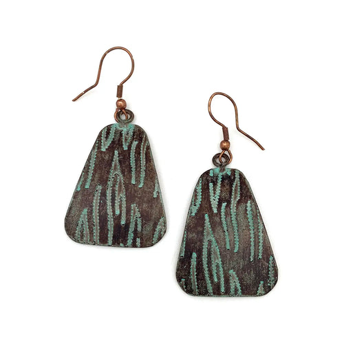 Copper Patina Teal & Brown Texture Earrings