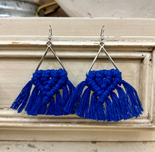 Royal Blue Macrame Earrings