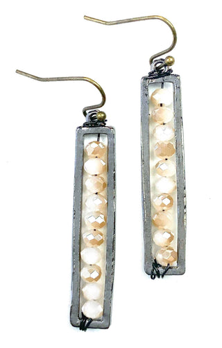 Beaded Rectangular Dangle Earrings in Ivory