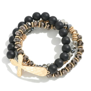 Hammered Cross Bracelet Set