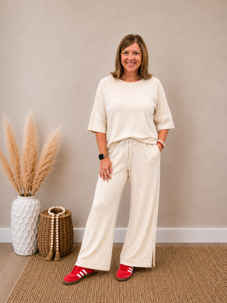 Reagan 3/4 Sleeve Top in Heather Vanilla