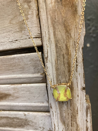 Glass Softball Pendant Necklace